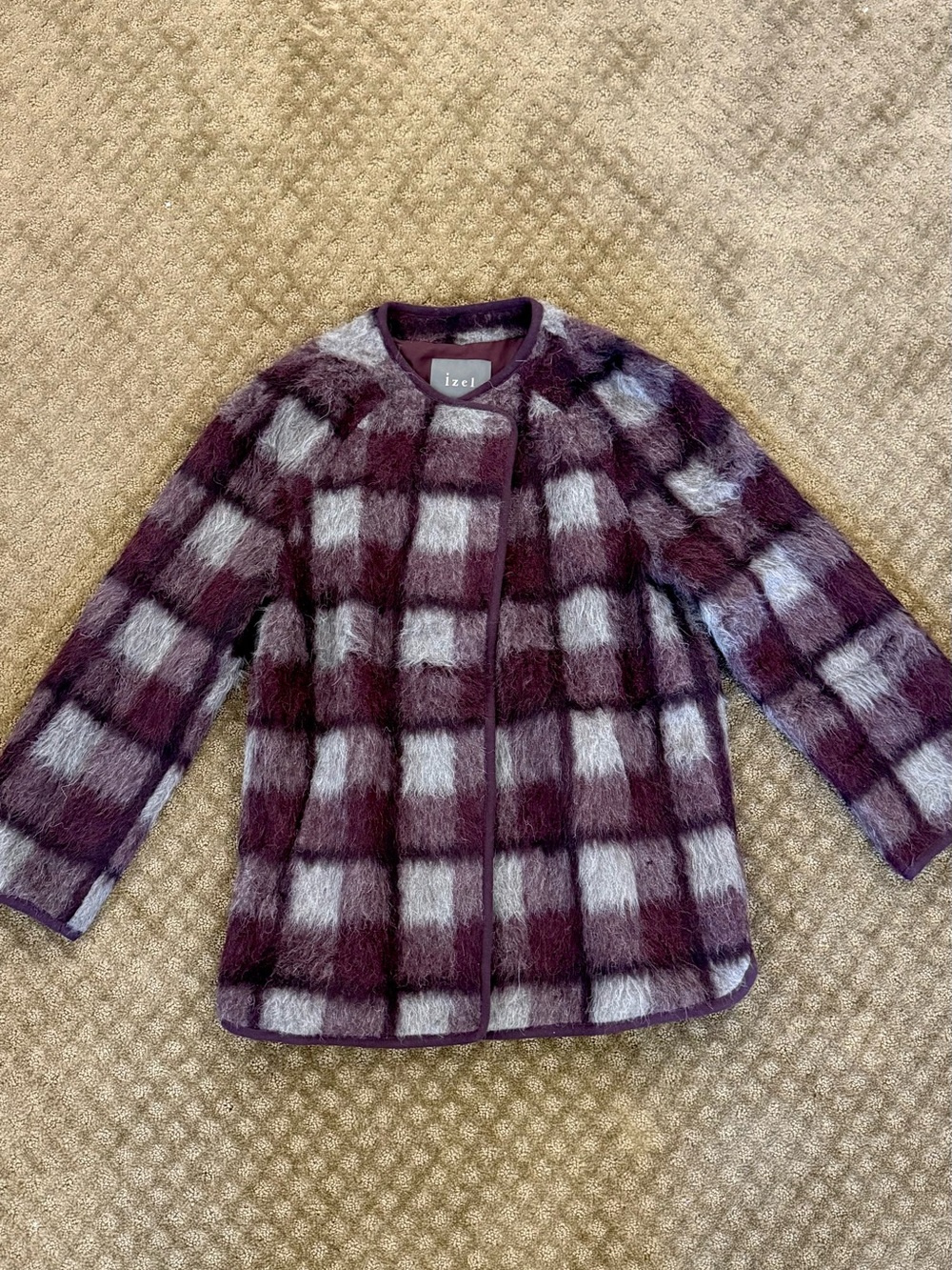LIKE NEW - Purple Plaid Faux-Fur Jacket